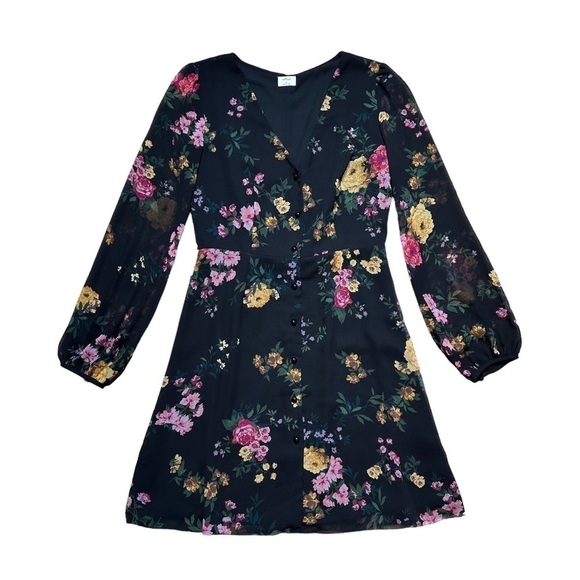 Wilfred Aritzia Nazaire Black Floral Long Sleeve Mini Dress US 4 - Picture 1 of 10